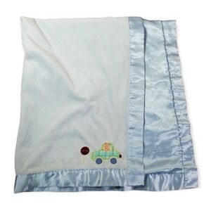 Carters‎ Car Stop Sign Blue Baby Blanket Satin Trim Back